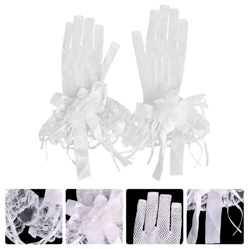 2 Pairs Simple Style Wedding Gloves Fashion Mesh Gloves Bridal Dress Gloves - Image 3