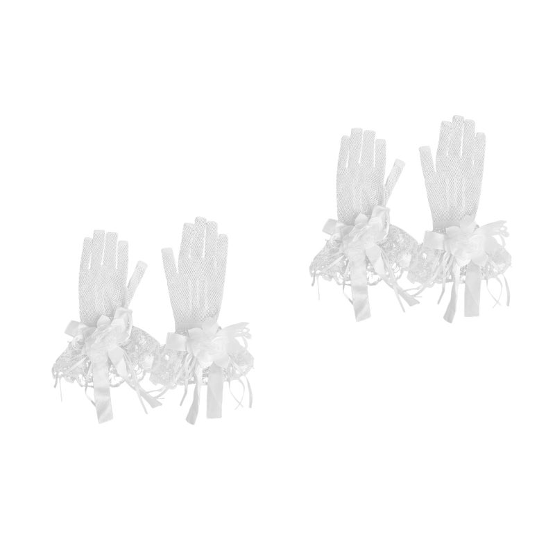 2 Pairs Simple Style Wedding Gloves Fashion Mesh Gloves Bridal Dress Gloves - Image 1