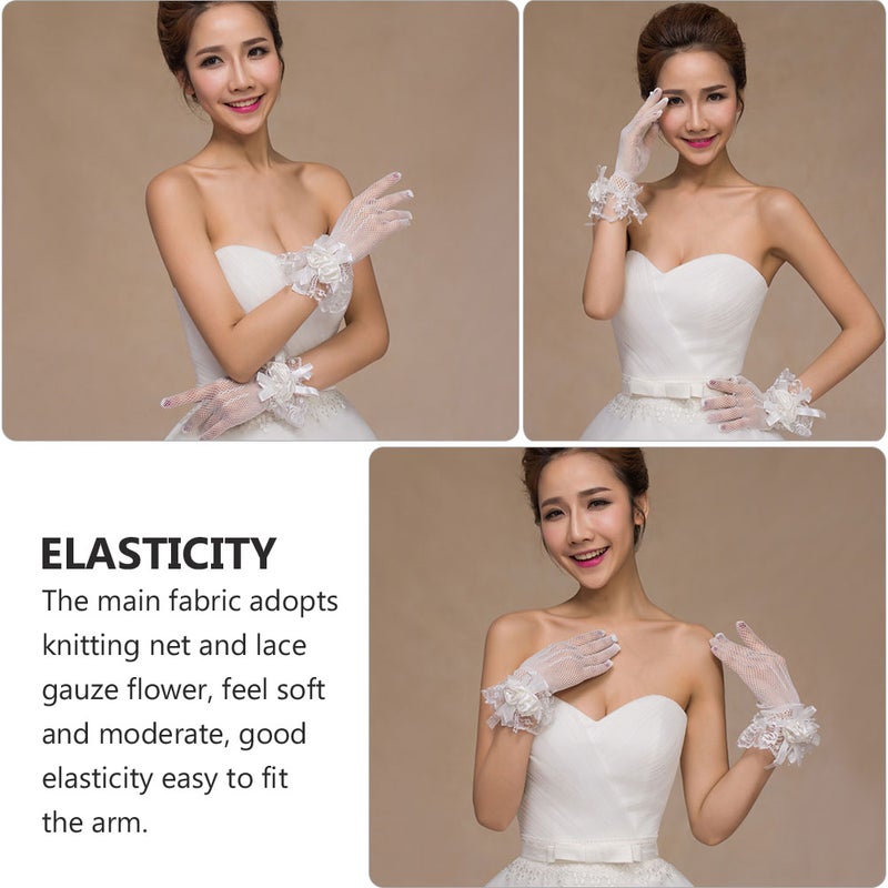 2 Pairs Simple Style Wedding Gloves Fashion Mesh Gloves Bridal Dress Gloves - Image 5