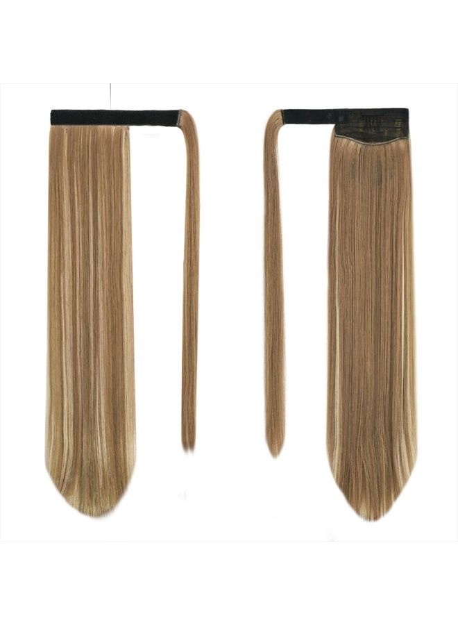 BARSDAR 26 inch Ponytail Extension Long Straight Wrap Around Clip in Synthetic Fiber Hair for Women - Brown & Blonde - Image 2