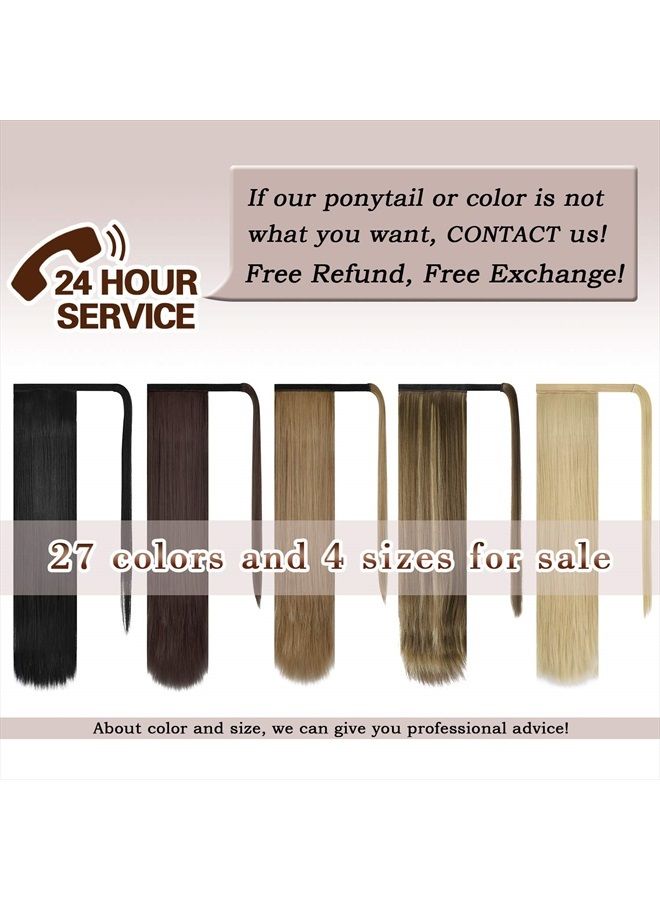 BARSDAR 26 inch Ponytail Extension Long Straight Wrap Around Clip in Synthetic Fiber Hair for Women - Brown & Blonde - Image 4