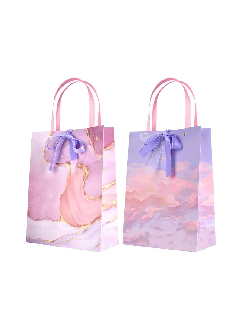 KASTWAVE أكياس هدايا بأسلوب الرسم الزيتي، كيس هدايا بنمط رخام ملون مع شريط ومقابض 9.8" × 3.9" × 12.6"، كيس هدايا ورقي لزينة هدايا الزفاف وعيد الميلاد والعطلات، 8 قطع - Image 1