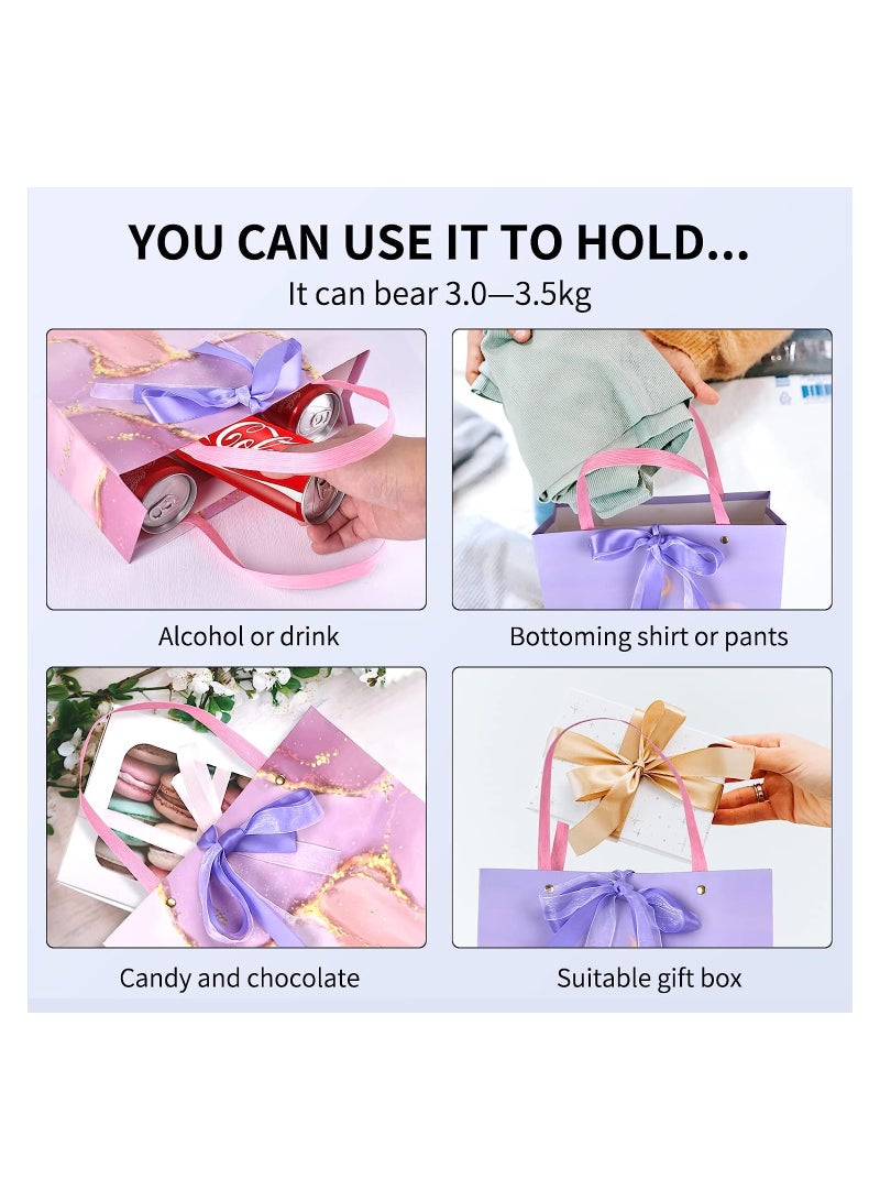 KASTWAVE أكياس هدايا بأسلوب الرسم الزيتي، كيس هدايا بنمط رخام ملون مع شريط ومقابض 9.8" × 3.9" × 12.6"، كيس هدايا ورقي لزينة هدايا الزفاف وعيد الميلاد والعطلات، 8 قطع - Image 3