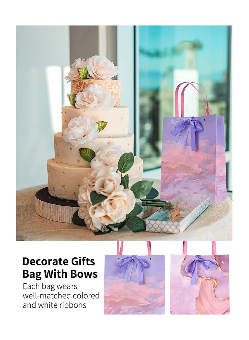 KASTWAVE أكياس هدايا بأسلوب الرسم الزيتي، كيس هدايا بنمط رخام ملون مع شريط ومقابض 9.8" × 3.9" × 12.6"، كيس هدايا ورقي لزينة هدايا الزفاف وعيد الميلاد والعطلات، 8 قطع - Image 4