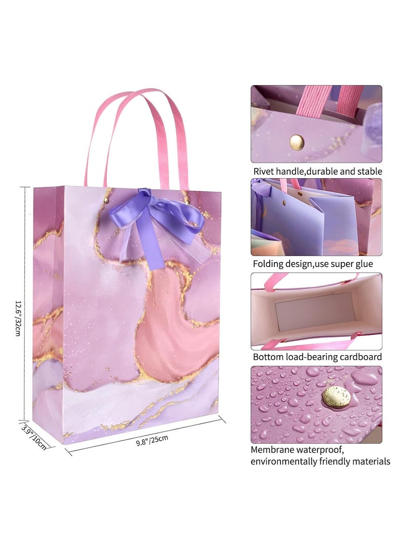 KASTWAVE أكياس هدايا بأسلوب الرسم الزيتي، كيس هدايا بنمط رخام ملون مع شريط ومقابض 9.8" × 3.9" × 12.6"، كيس هدايا ورقي لزينة هدايا الزفاف وعيد الميلاد والعطلات، 8 قطع - Image 5
