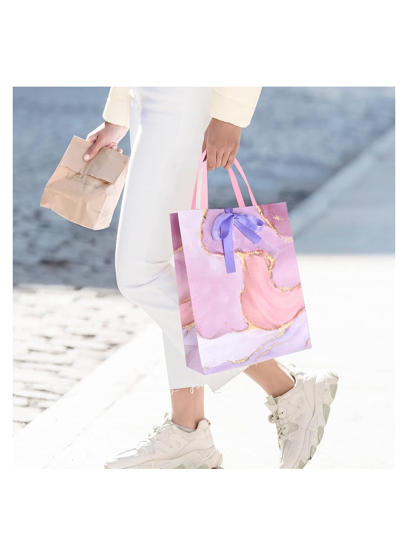 KASTWAVE أكياس هدايا بأسلوب الرسم الزيتي، كيس هدايا بنمط رخام ملون مع شريط ومقابض 9.8" × 3.9" × 12.6"، كيس هدايا ورقي لزينة هدايا الزفاف وعيد الميلاد والعطلات، 8 قطع - Image 2