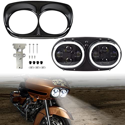 VEISUTOR Dual LED Headlight with Halo Ring for Road Glide 0413 LED Head Light Headlamp Front Lamp Kit with High Low Beam DRL Halo Rings for Harley Road Glide 20042013 Accessories