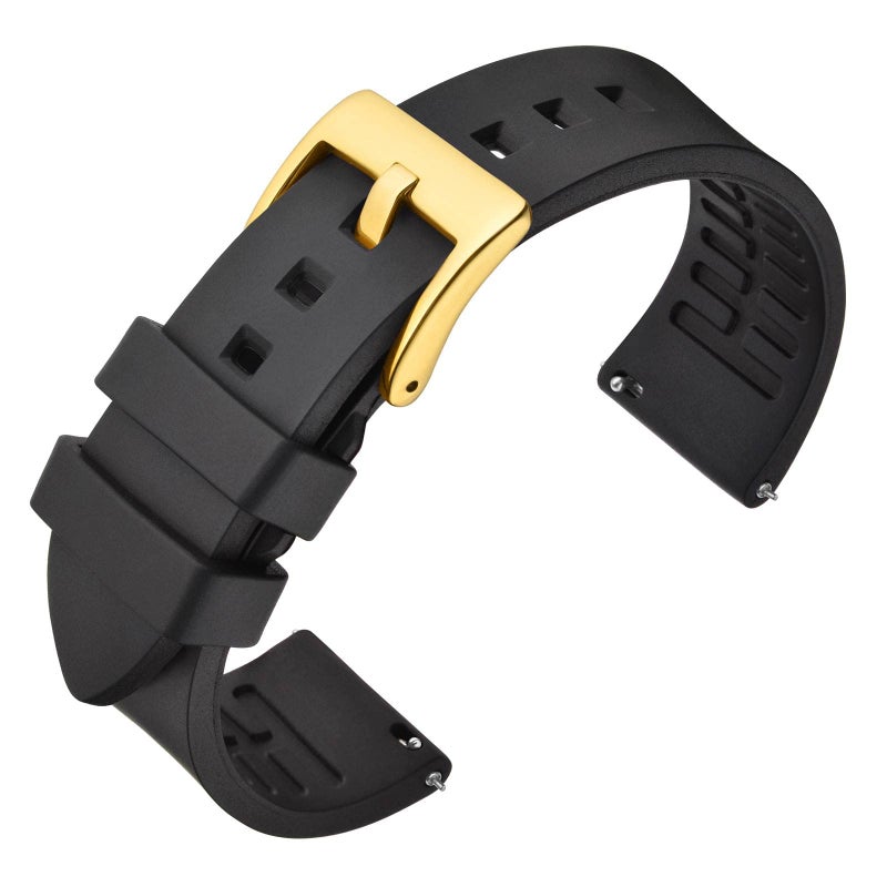 ANNEFIT Premium Silicone Watch Band Quick Release Fluoro Rubber Strap 18mm with Gold Buckle Black - Image 2