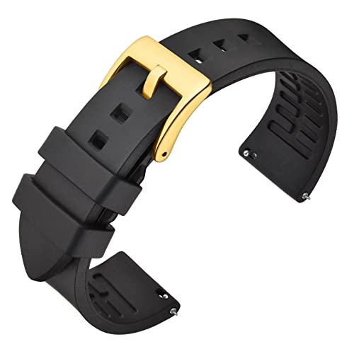 ANNEFIT Premium Silicone Watch Band Quick Release Fluoro Rubber Strap 18mm with Gold Buckle Black - Image 1