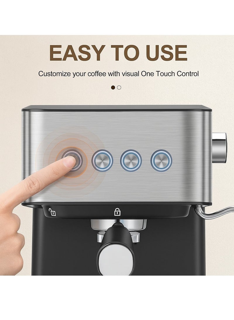 MINDA Espresso Coffee Machine – 20Bar Pressure, Milk Frother, Cappuccino & Latte Maker, Compact Design, Easy Clean, Home Barista Espresso Maker – Silver - Image 4