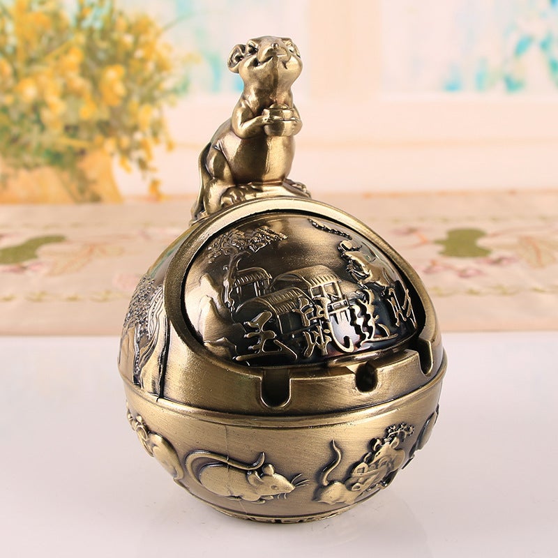 Twelve Zodiac Retro Ashtray With Cover, Windproof, Dustproof, Anti-Fall, Home Office Living Room Coffee Table Ashtray Ornaments - Image 1