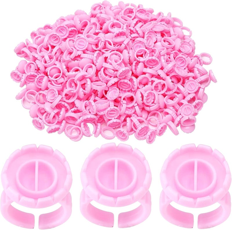 Miuffue Glue Rings for Eyelash Extensions, 100 Pcs Smart Glue Holder Easy Fanning Glue Cups for Volume Lashes, Pink - Image 1