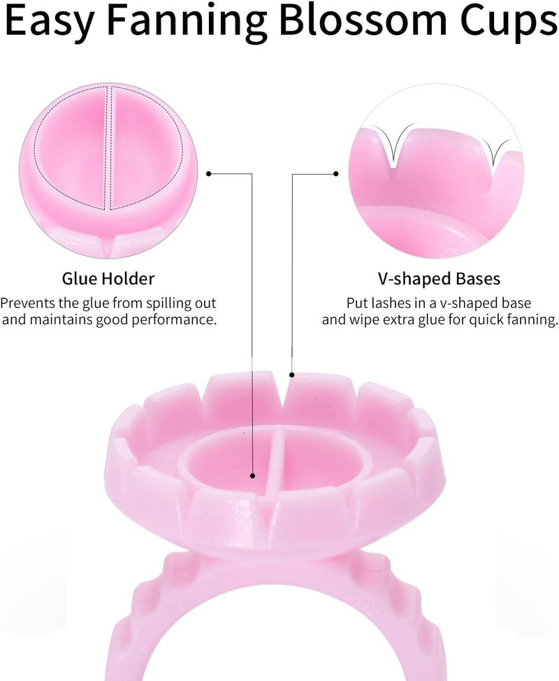 Miuffue Glue Rings for Eyelash Extensions, 100 Pcs Smart Glue Holder Easy Fanning Glue Cups for Volume Lashes, Pink - Image 2