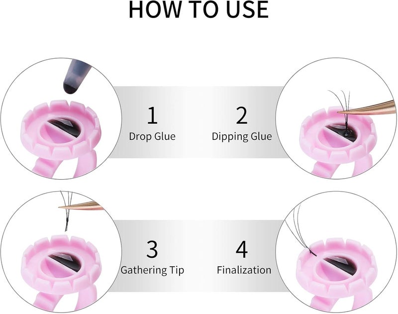 Miuffue Glue Rings for Eyelash Extensions, 100 Pcs Smart Glue Holder Easy Fanning Glue Cups for Volume Lashes, Pink - Image 5