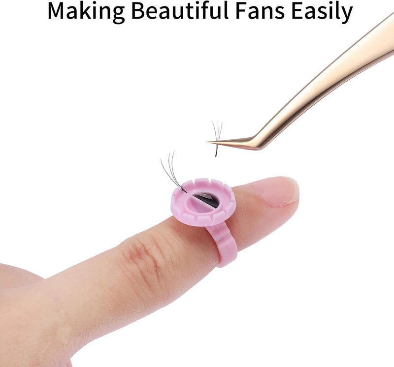 Miuffue Glue Rings for Eyelash Extensions, 100 Pcs Smart Glue Holder Easy Fanning Glue Cups for Volume Lashes, Pink - Image 3