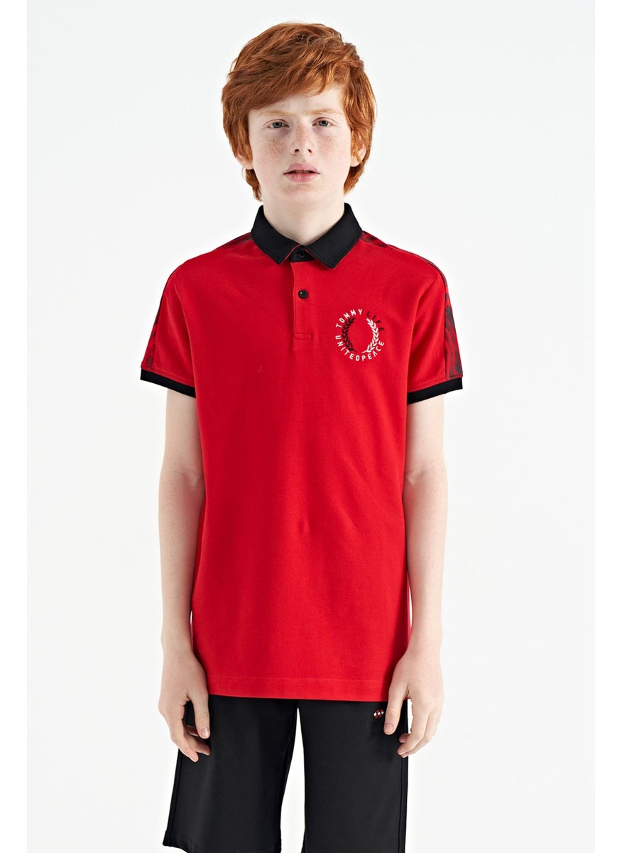 Tommy Life Red Print Detailed Pola Collar Standard Pattern Boys T-Shirt - 11166  - Image 4