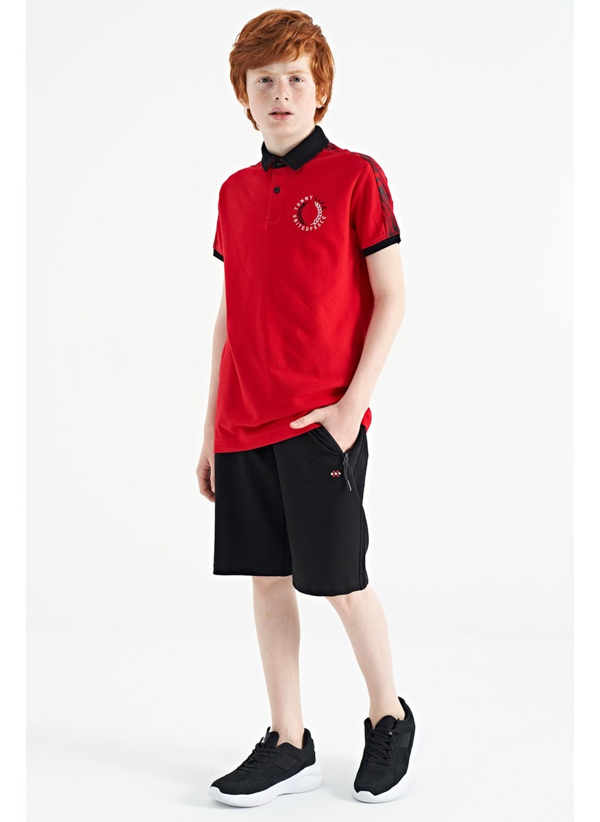 Tommy Life Red Print Detailed Pola Collar Standard Pattern Boys T-Shirt - 11166  - Image 1