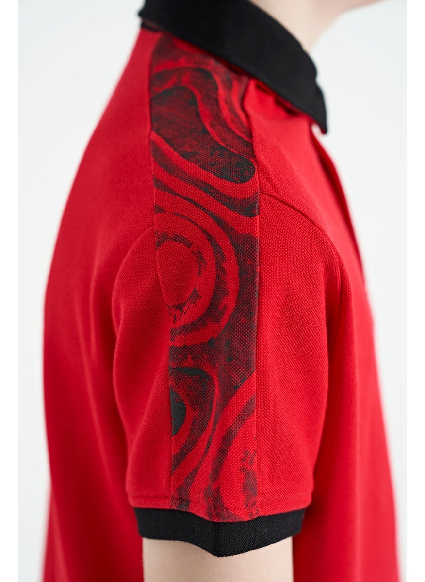 Tommy Life Red Print Detailed Pola Collar Standard Pattern Boys T-Shirt - 11166  - Image 5