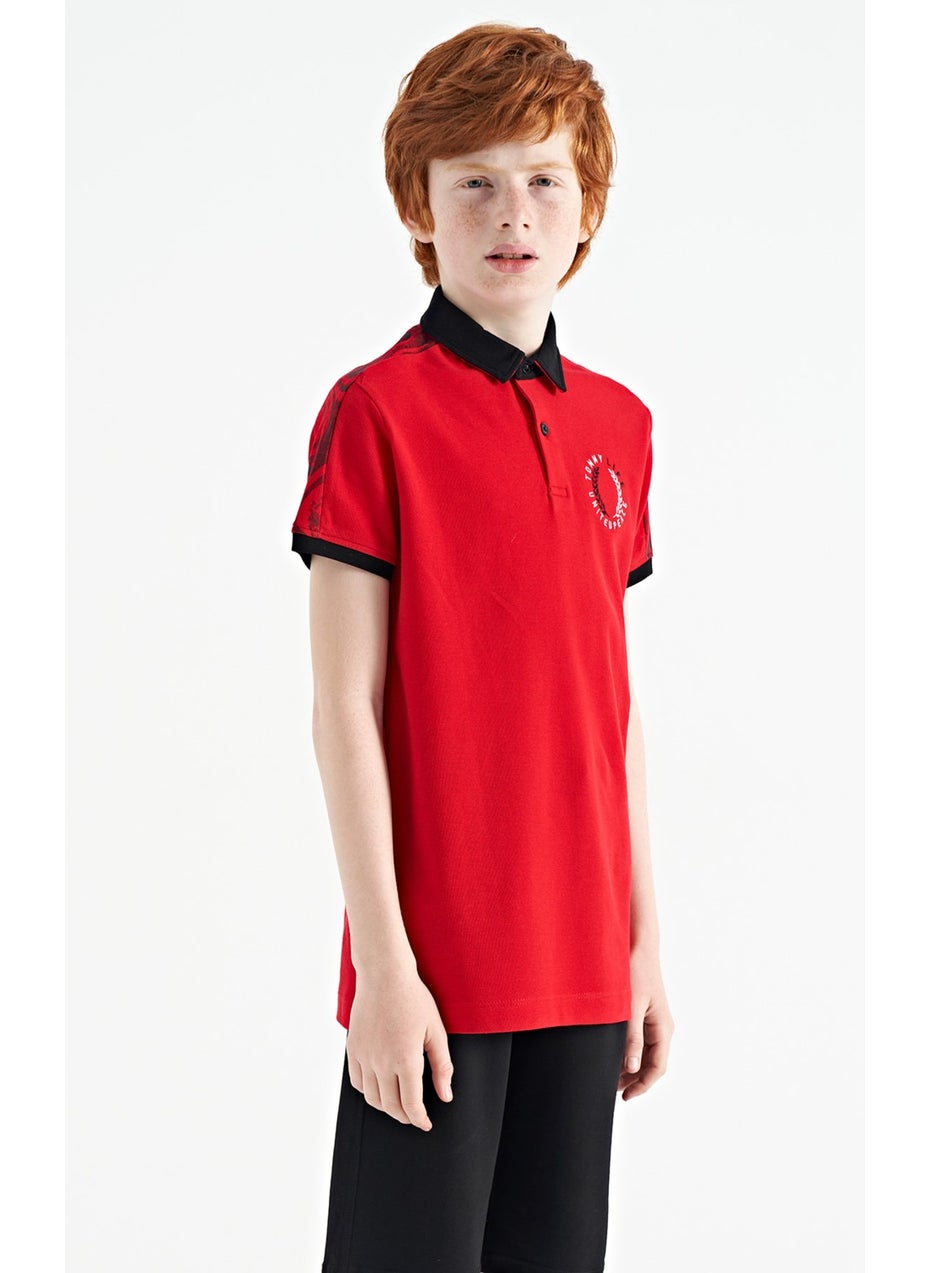 Tommy Life Red Print Detailed Pola Collar Standard Pattern Boys T-Shirt - 11166  - Image 3