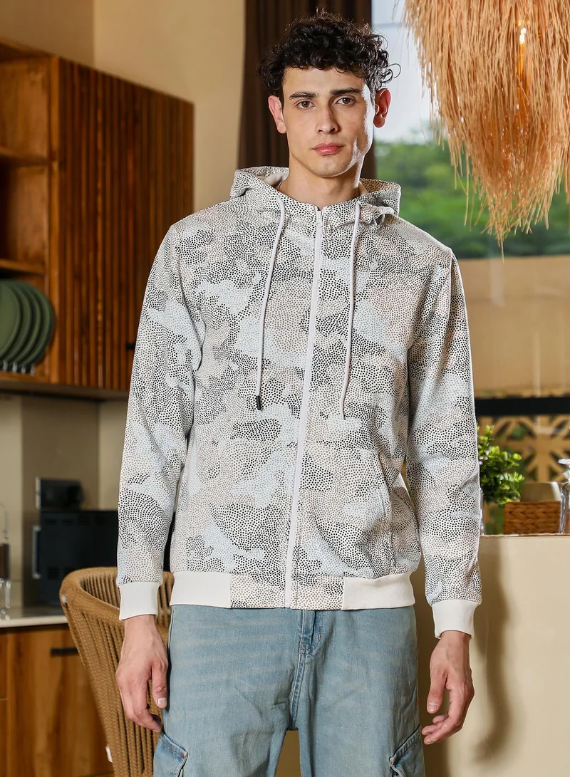 كامبوس سوترا هودي رجالي كبير الحجم بسحاب وطبعة تجريدية