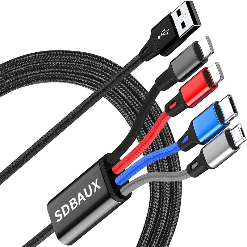 SDBAUX 4-in-1 Multi USB Charger Cable 3A Fast Charging with Dual iPhone, Type C, Micro USB Ports [2-Pack, 4FT] - Image 2