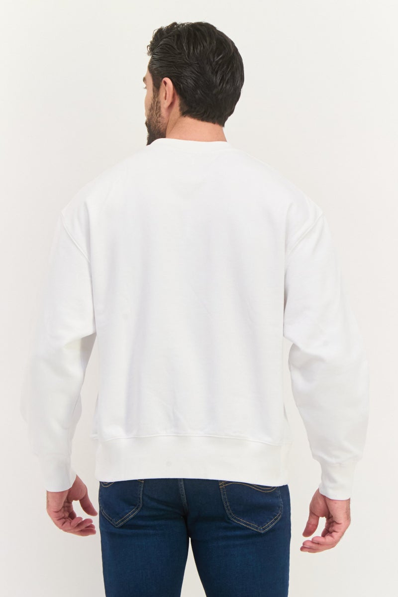 ESPRIT سويت شيرت رجالي بأكمام طويلة بياقة دائرية بشعار العلامة التجارية، أبيض - Image 3