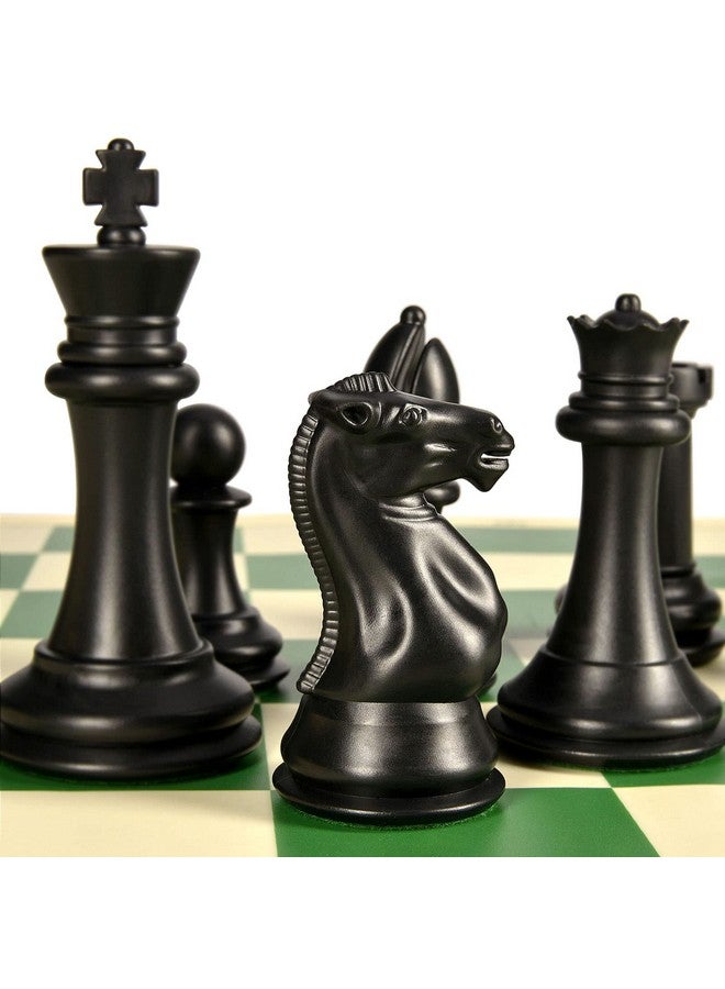 OUMODA 4" King Tournament Chess Set Foldable 20" Silicone Chess Board Mat with 2.2" Squares Green Color, Weighted Chess Pieces- 2 Extra Queens, Carrying Case for Storage and Travel - Image 2