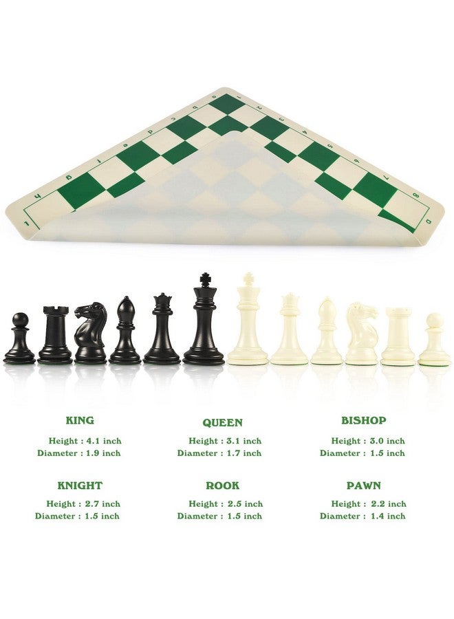 OUMODA 4" King Tournament Chess Set Foldable 20" Silicone Chess Board Mat with 2.2" Squares Green Color, Weighted Chess Pieces- 2 Extra Queens, Carrying Case for Storage and Travel - Image 5