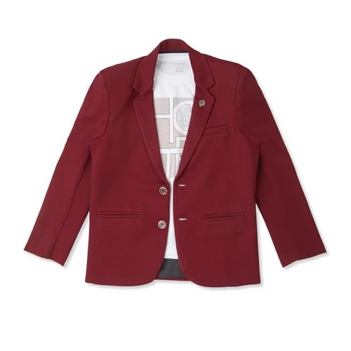 CAVIO Boys Maroon Regular Fit Printed Cotton Blazer and T-Shirt - Image 2