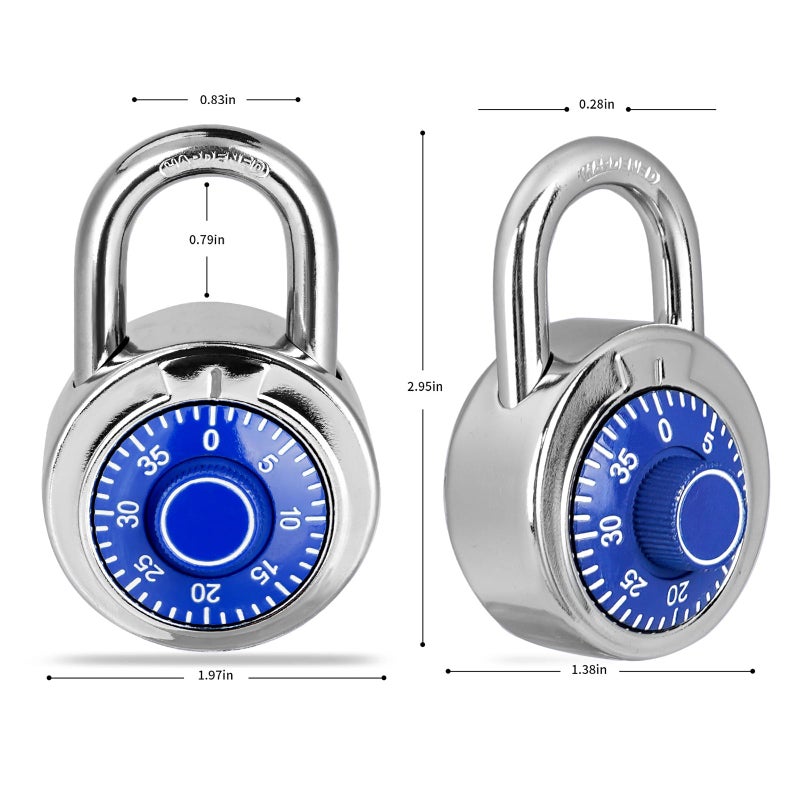 HZSY Combination Padlock 1 Pack, Fixed Dial Combination Padlock with Different Combinations, 2 in. Wide. Blue Turntable, Lock for Gym & Locker, School, Toolbox, and More - Image 4