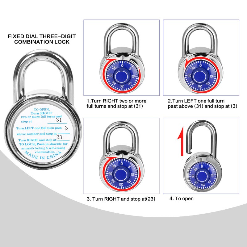 HZSY Combination Padlock 1 Pack, Fixed Dial Combination Padlock with Different Combinations, 2 in. Wide. Blue Turntable, Lock for Gym & Locker, School, Toolbox, and More - Image 3