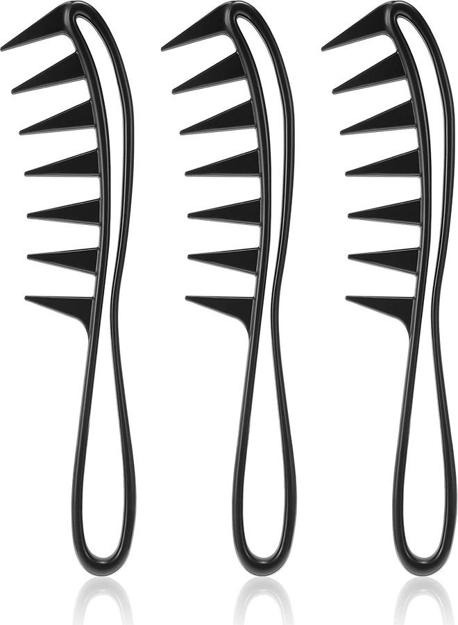 E-DUNIA 3 Pieces Wide Tooth Comb,Professinal Salon Large Tooth Combs Wide Tooth Curl Comb Plastic Curly Hair Massage Hairdressing Combs Shark Teeth Hair Hairstyle Combs for Curly Dry Wet Long Thick Hair Combs - Image 2