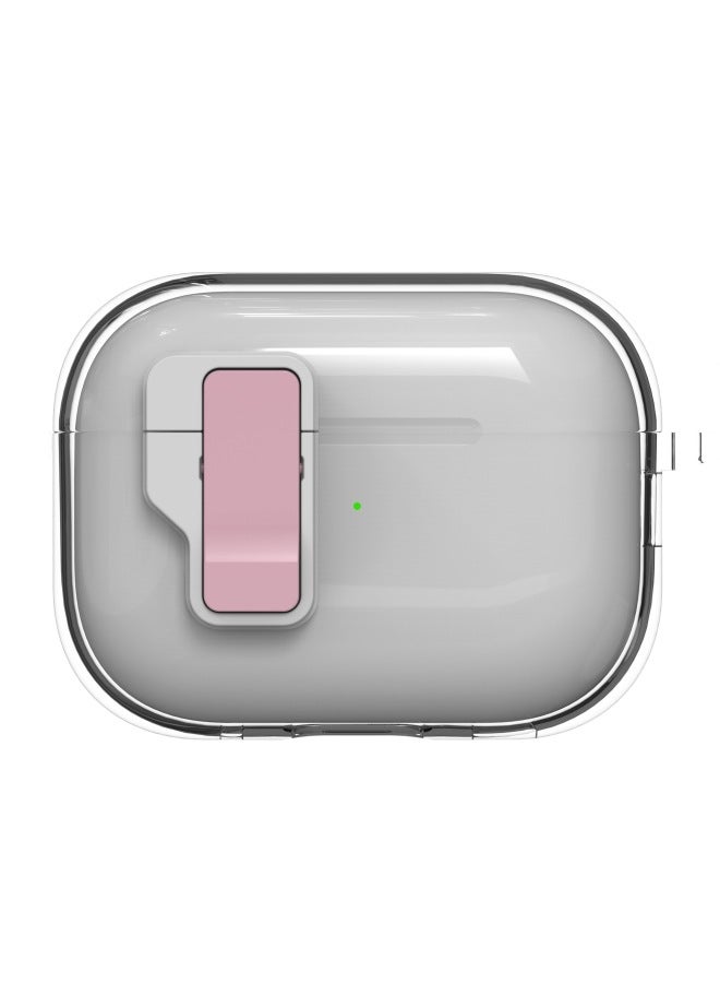 Suitable For Apple Airpods4 Wireless Bluetooth Headphone Case Elastic Cover Lock Buckle Full Transparent Soft Rubber Anti-drop Case Pro2-Color:Transparent Powder-Applicable Models:airpods 4  - Image 1