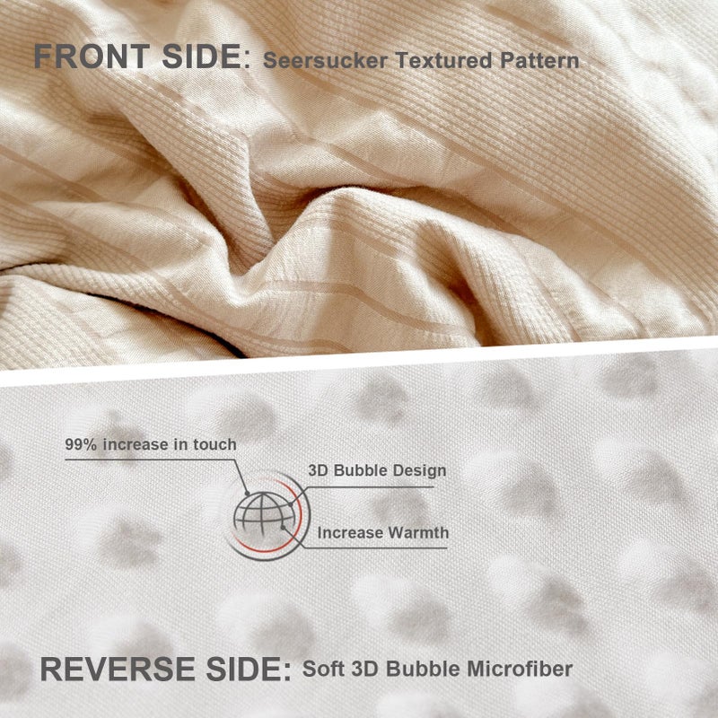 tohrisa Boho Comforter Set Full Size Striped Pleats Bohemian Seersucker Bedding Set All Season Soft Cozy 3 Pieces Quilt with 2 Pillowcases(80"X90" Beige) - Image 3