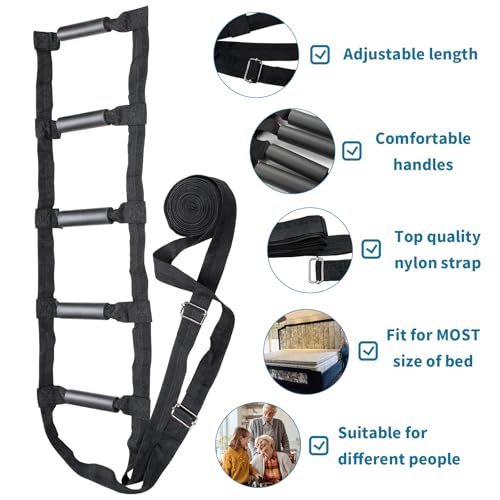 ZUEXT Bed Ladder Assist 160 Inch, Black Pull Up Assist Device w/ 5 Handles Grips, Adjustable Rope Ladder Straps, Sit Up Handle Helper for Elderly Seniors Adults Pregnant Injury Handicapped Patients - Image 3