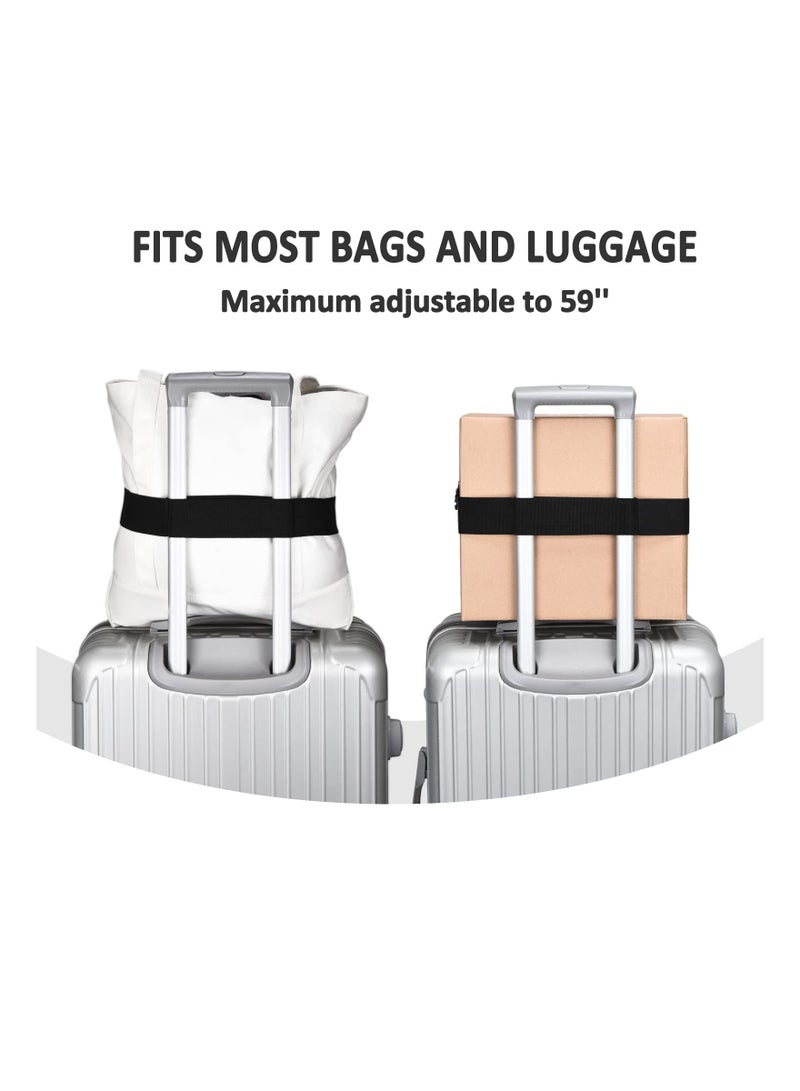Excefore حزام سفر 2 في 1، حزام أمتعة فوق المقبض لحقيبة اليد، حزام مطاطي لإضافة حقيبة، حزام أمتعة قابل للتعديل مع مشبك من سبيكة معدنية، بدون استخدام اليدين للمطار والرحلات (أسود) - Image 3