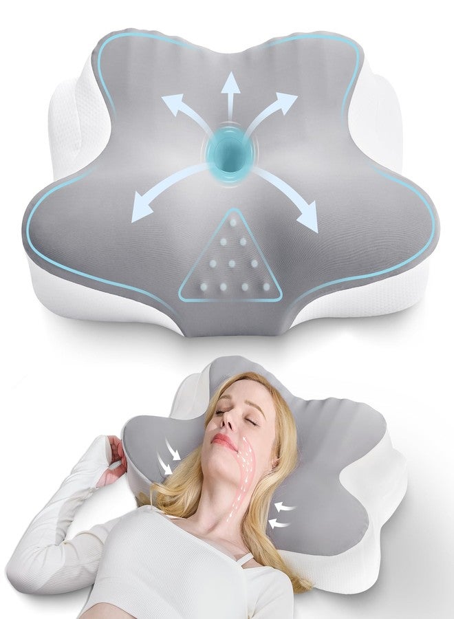 BDEUS Ergonomic Cervical Neck Pillow for Sleeping - Memory Foam Pillow with Massage Nodes for Neck Pain Relief, Side Sleeper & Back Support, CertiPUR-US Certified, Grey - Image 1