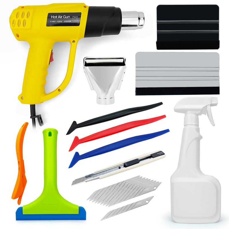 CARTINTS Vehicle Wrap Kit Heat Gun for Vinyl Wrap Window Film Decal, Car Paint Protection Film Kit Tinting Tools With Silicone Squeegee, 9mm Knife Blades, Felt Squeegee, 500ml Empty Spray Bottle,Micro Squeegee - Image 1