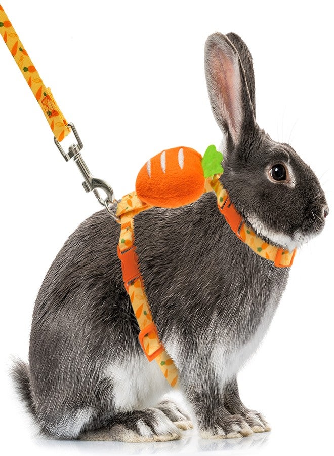ORZECHKO Rabbit Harness and Leash - Adjustable Bunny Harness Escape Proof for Walking Running Hiking Camping Outdoor - Yellow Carrot Pattern Cute Small Animal Harness Leash Set - Image 1