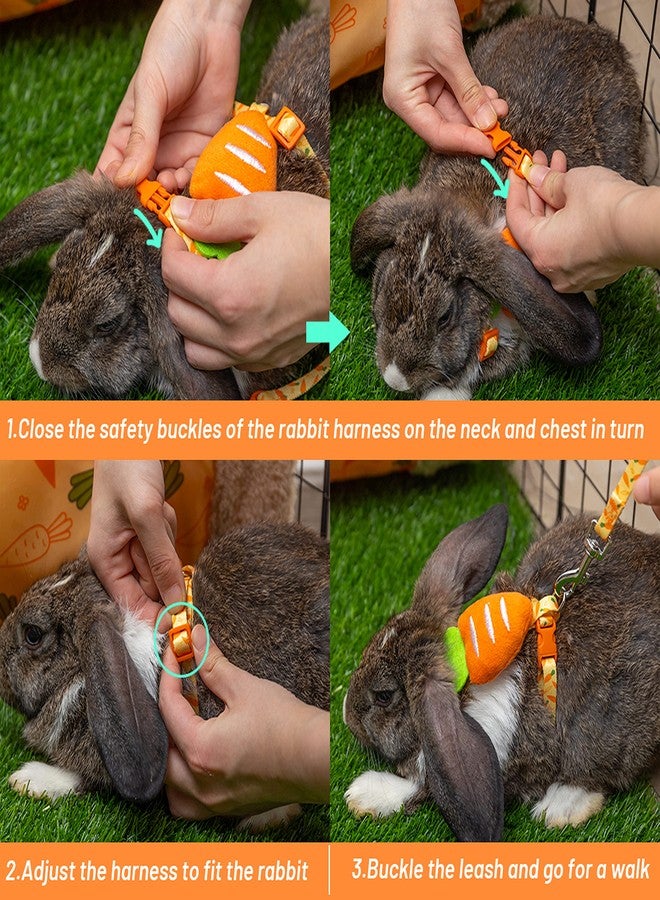 ORZECHKO Rabbit Harness and Leash - Adjustable Bunny Harness Escape Proof for Walking Running Hiking Camping Outdoor - Yellow Carrot Pattern Cute Small Animal Harness Leash Set - Image 5