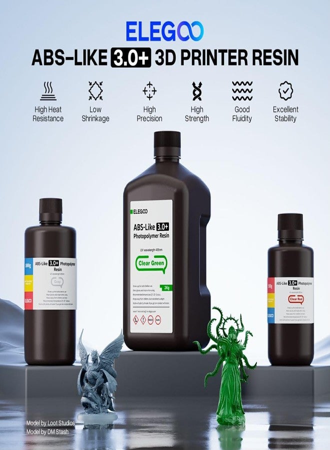 إليجو راتنج ELEGOO الشبيه بـ ABS 3.0+، راتنج بوليمر ضوئي مُطوَّر للطابعات ثلاثية الأبعاد، مقاومة أعلى للحرارة، سريع التصلب، عالي الدقة، غير شفاف، 1000 غرام - Image 2