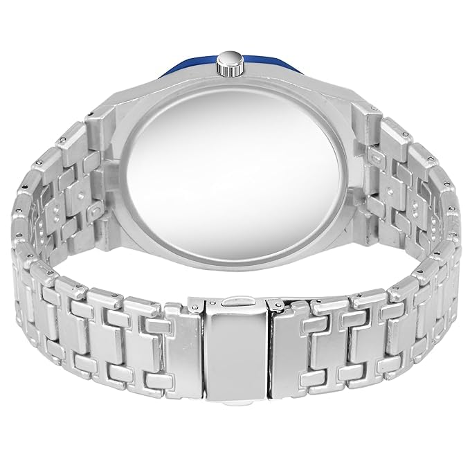 Acnos Stainless Steel Premium Brand Square Analog Blue Dial Silver Case Unisex Watch Hblt-08 With Silver Band - Image 2