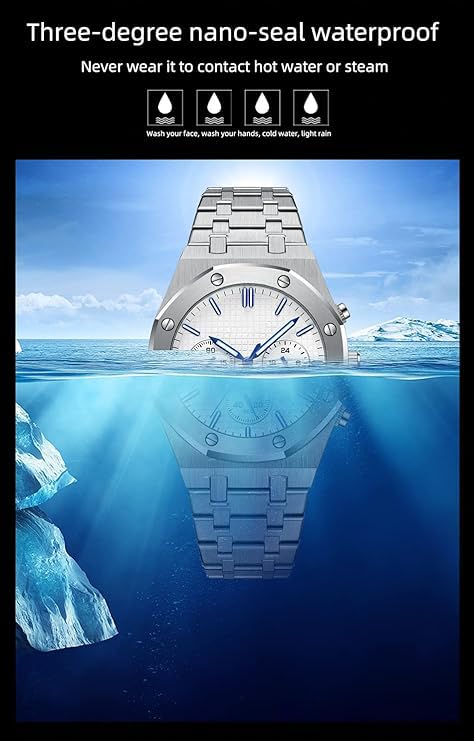 Acnos Stainless Steel Premium Brand Square Analog Blue Dial Silver Case Unisex Watch Hblt-08 With Silver Band - Image 5