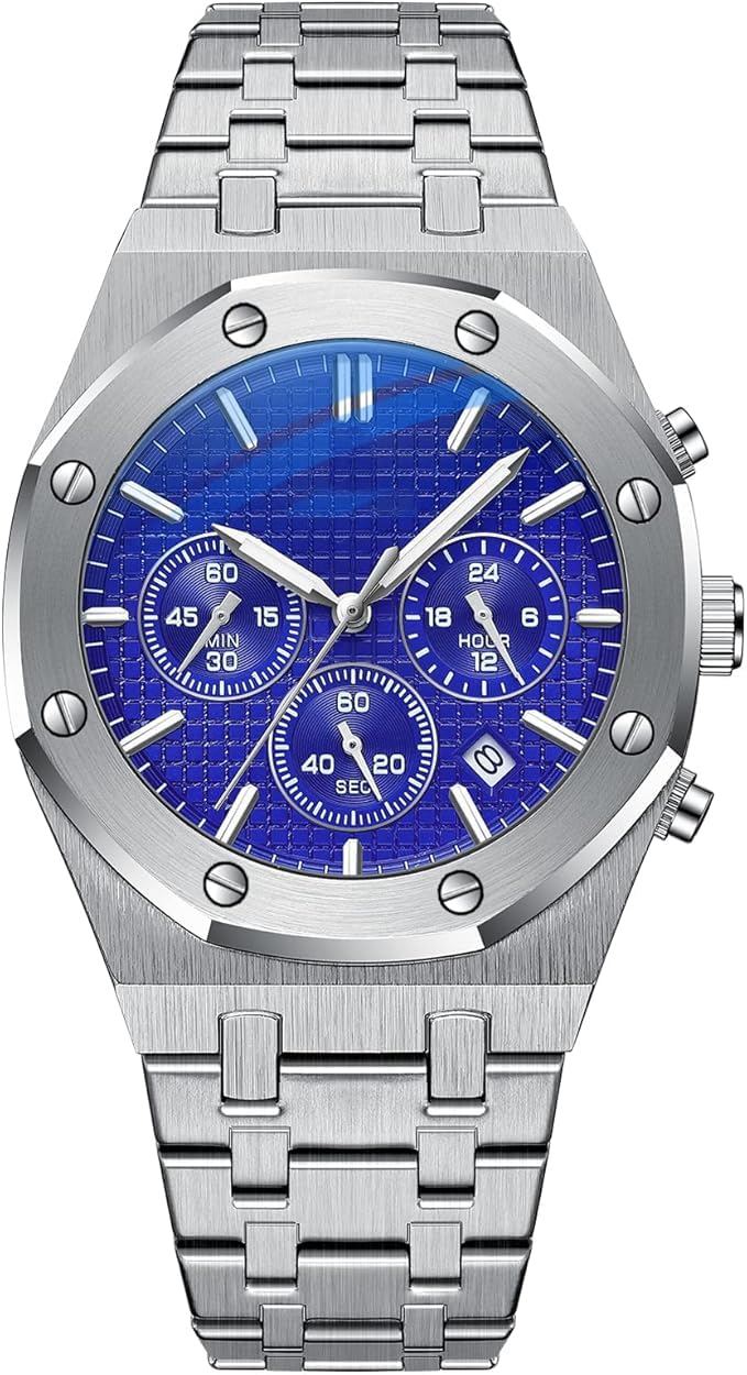 Acnos Stainless Steel Premium Brand Square Analog Blue Dial Silver Case Unisex Watch Hblt-08 With Silver Band - Image 1