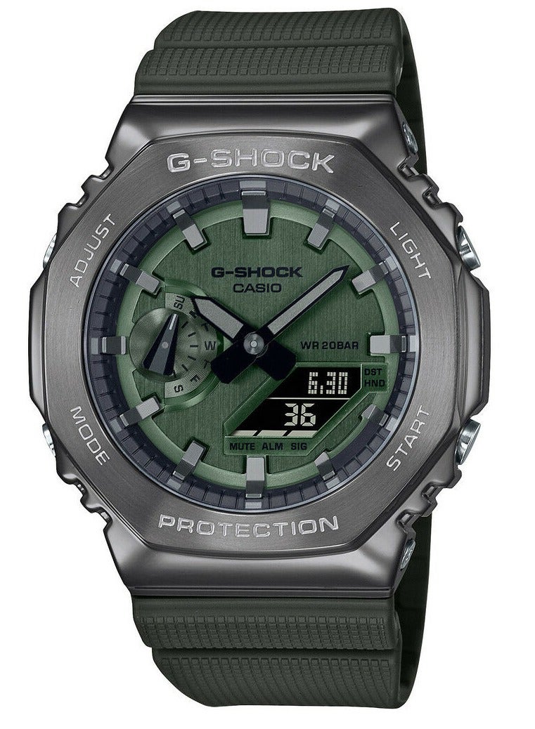 كاسيو ساعة كاسيو جي شوك للرجال باللون الأخضر، تناظرية/رقمية، التوقيت العالمي GM-2100B-3A - Image 1