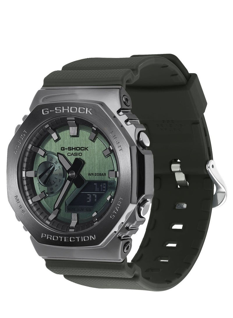 كاسيو ساعة كاسيو جي شوك للرجال باللون الأخضر، تناظرية/رقمية، التوقيت العالمي GM-2100B-3A - Image 3