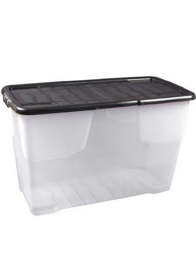 Strata Curve Stackable Storage Box with Lid Clear and Black 100 L XW208-CLR/BLK-EX - Image 1