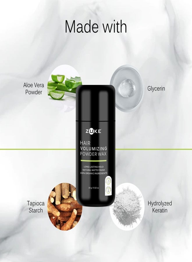 Zuke Hair Volumizing Powder Wax - 15g | 24 Hrs Strong Hold | Natural Matte Finish | 100% Organic Ingredients | Perfect Hair Styling Powder - Image 4