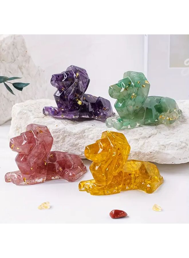 Green Aventurine Resin Lion Statue Geometric Decor for Home Garden Aquarium - Image 4
