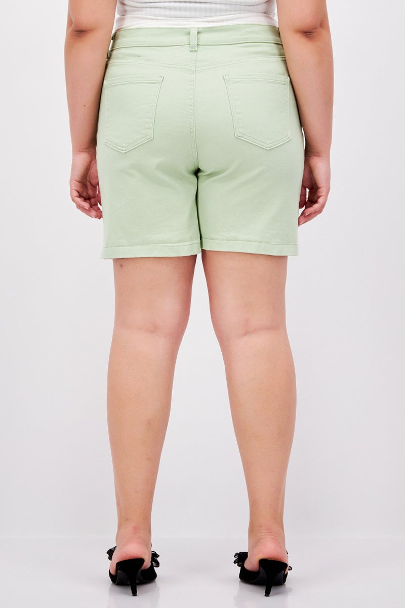 Gloria Vanderbilt Women Solid Denim Shorts, Light Green - Image 2